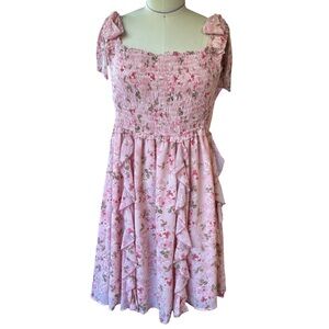 X Arula Floral Pink Ruffle Dress Tunic with Bow Tied Straps